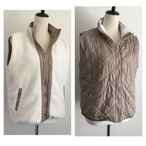 JOIE Sleeveless Beige/Taupe Quilted Ivory Shearling Fur Reversible Vest